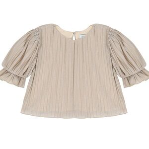 ABEL‎ & LULA Juniors Beige Metallic Puff Sleeve Plisse Cropped Blouse Size 12